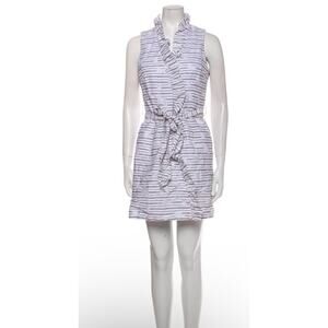 MILLY Ruffle White & Black Striped Burnout Mini Tie Waist Wrap Dress Summer SZ 4